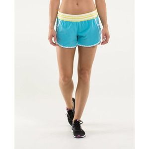 Lululemon run track attack shorts blue stripe 6